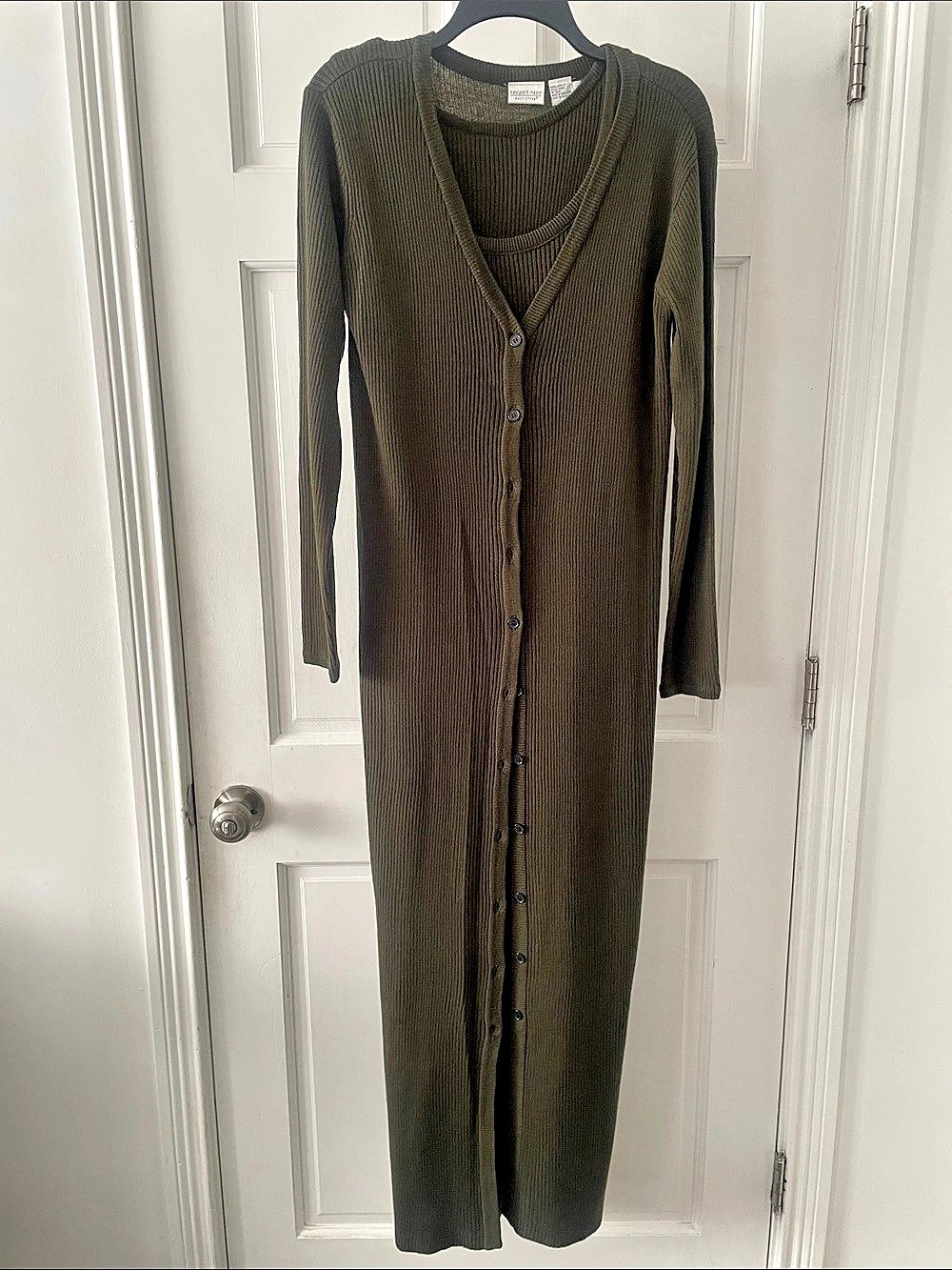 Long Olive Ribbed Maxi Dress